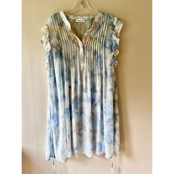 Calvin Klein Size 16 Flutter Cap Sleeve A Line Midi Lined Dress Floral V Neck - Picture 2 of 10